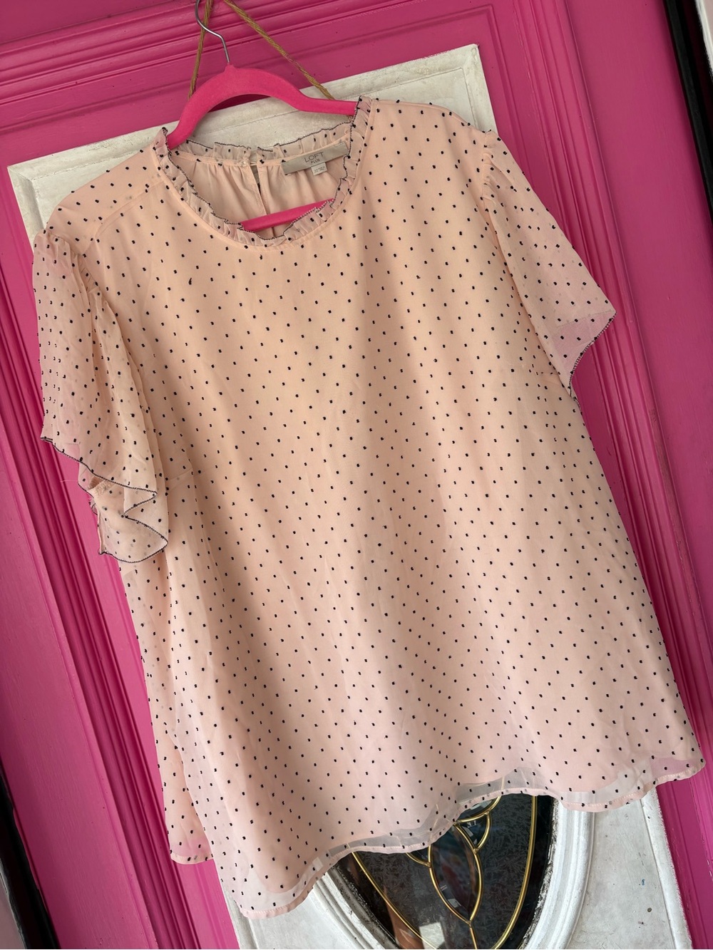 LOFT Blush Pink Polka Dot Ruffle Sleeve Blouse